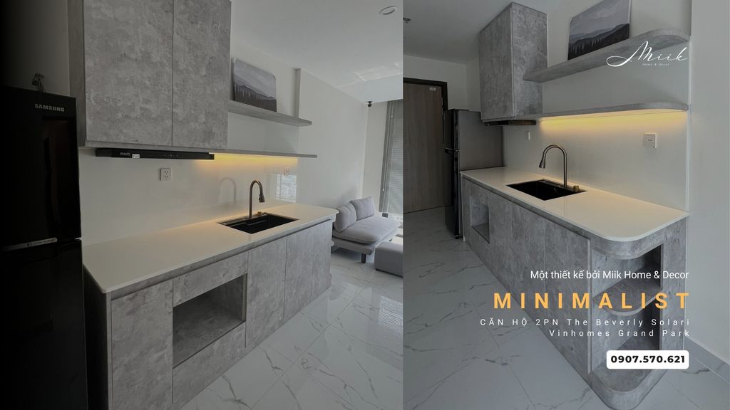 Bếp tông xám cá tính cho căn 2PN The Beverly Solari