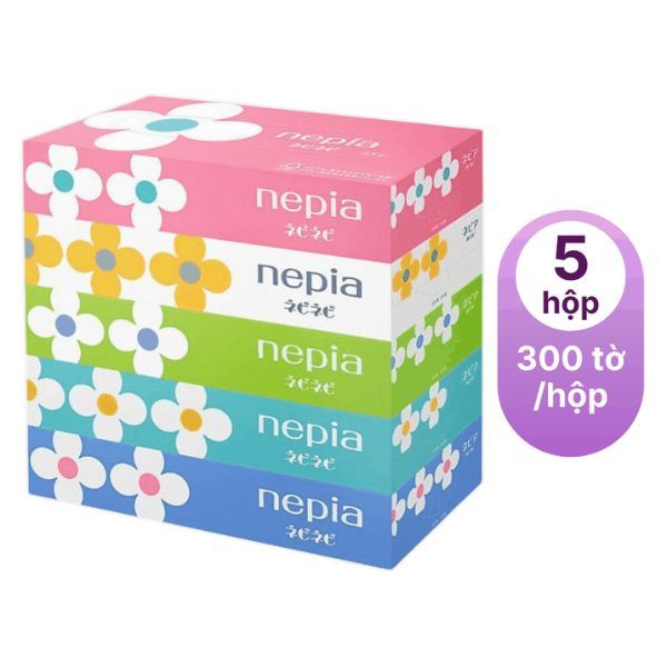 Set Hộp Giấy Ăn NEPIA Hình Hoa (300 tờ x 5 hộp)