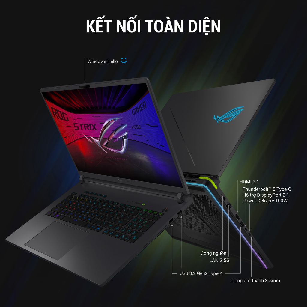 ROG Strix G16 đa dạng cổng kết nối hiện đại tiện lợi