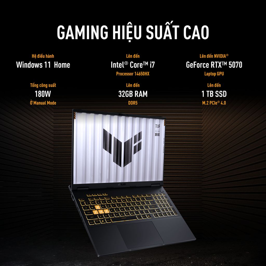 Hiệu năng với Intel Core i7-14650HX & RTX 5050 GDDR7 trên Laptop ASUS TUF Gaming F16