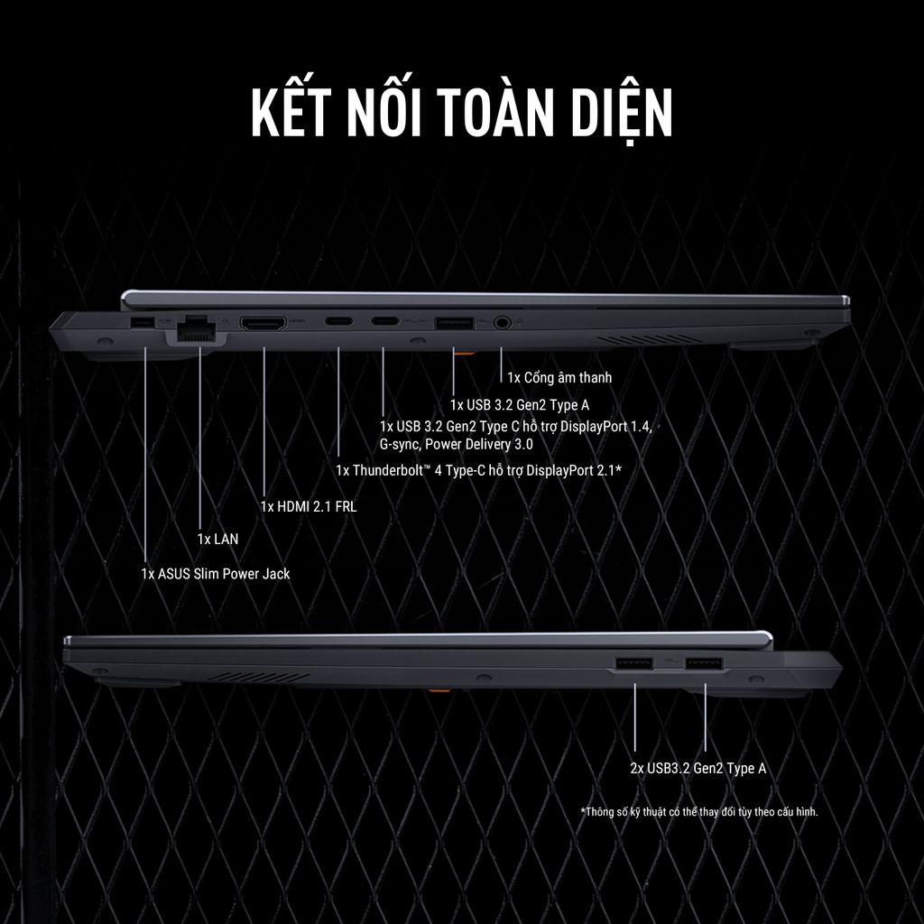 ASUS TUF Gaming F16 đa dạng cổng kết nối