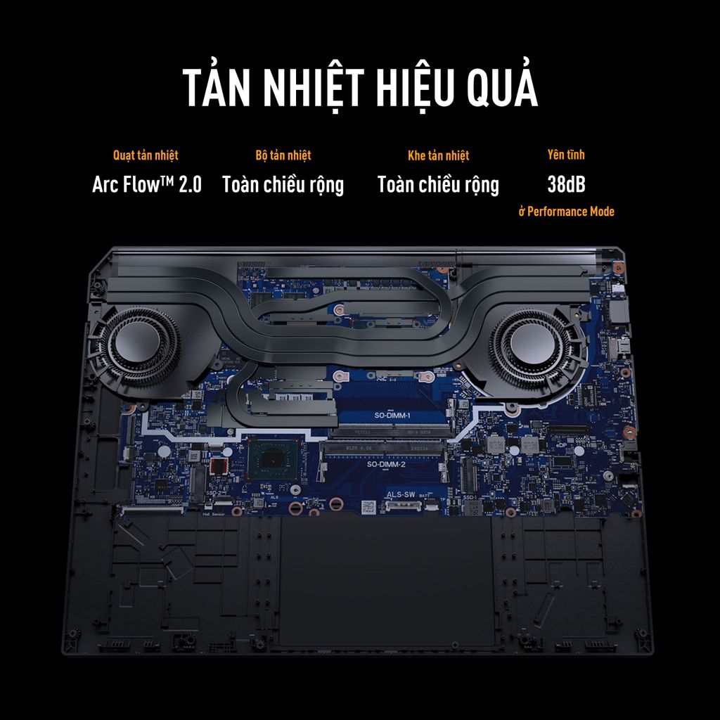 Hệ thống tản nhiệt TUF Gaming tiên tiến với hai quạt tản nhiệt