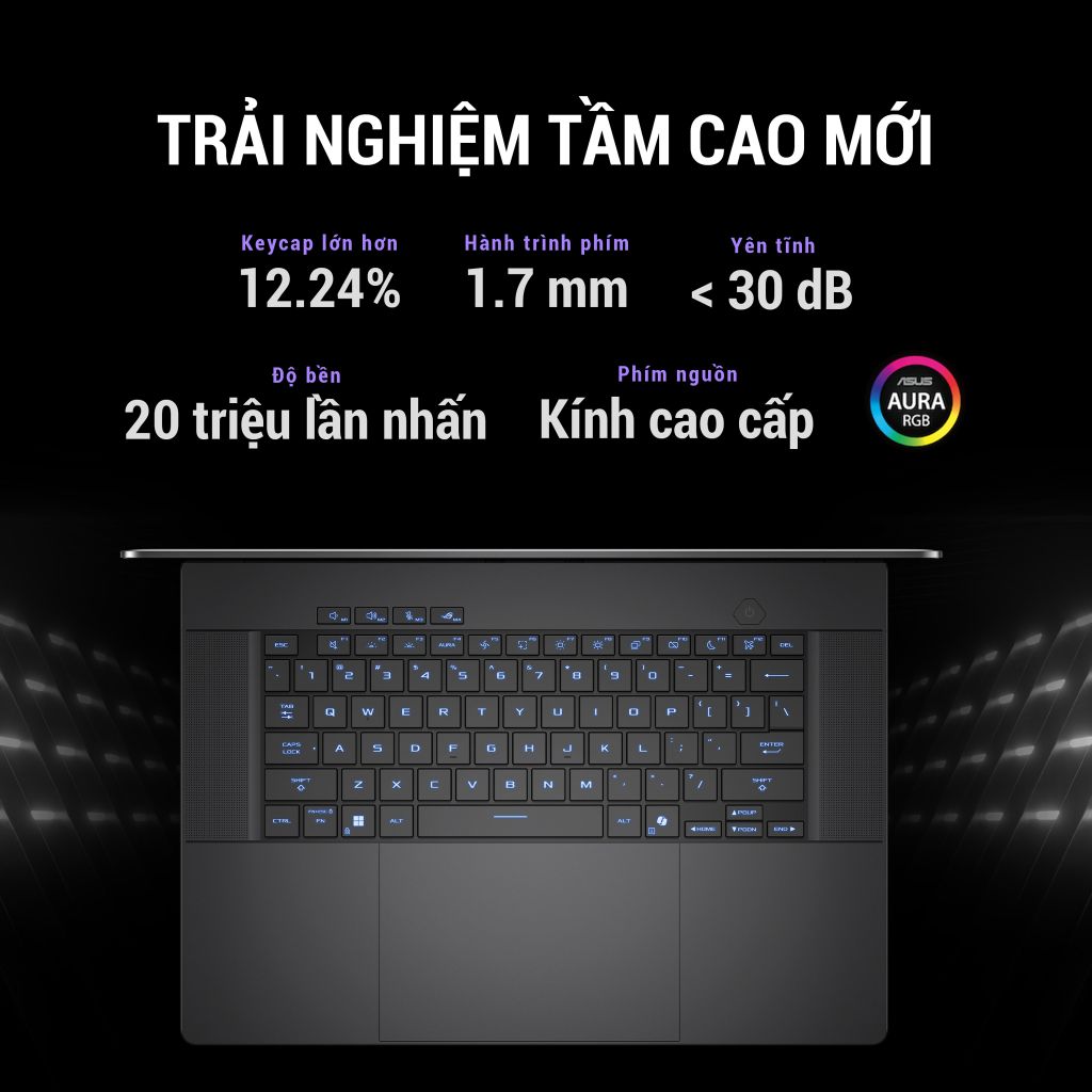 bàn phím hỗ trợ đèn nền RGB 1 vùng, hành trình phím 1.7mm