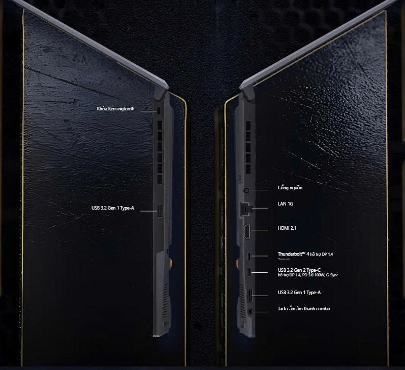 đa dạng cổng kết nối của Laptop Gaming Asus TUF F16 FX607VJ-RL034W