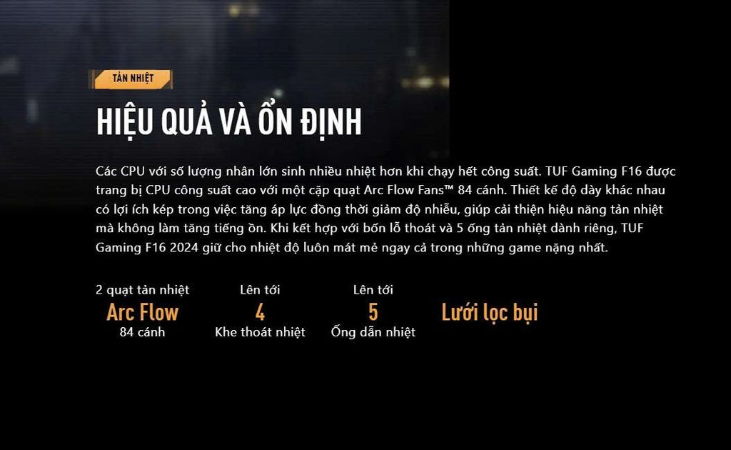 tản nhiệt Laptop Gaming Asus TUF F16 FX607VJ-RL034W hiệu quả