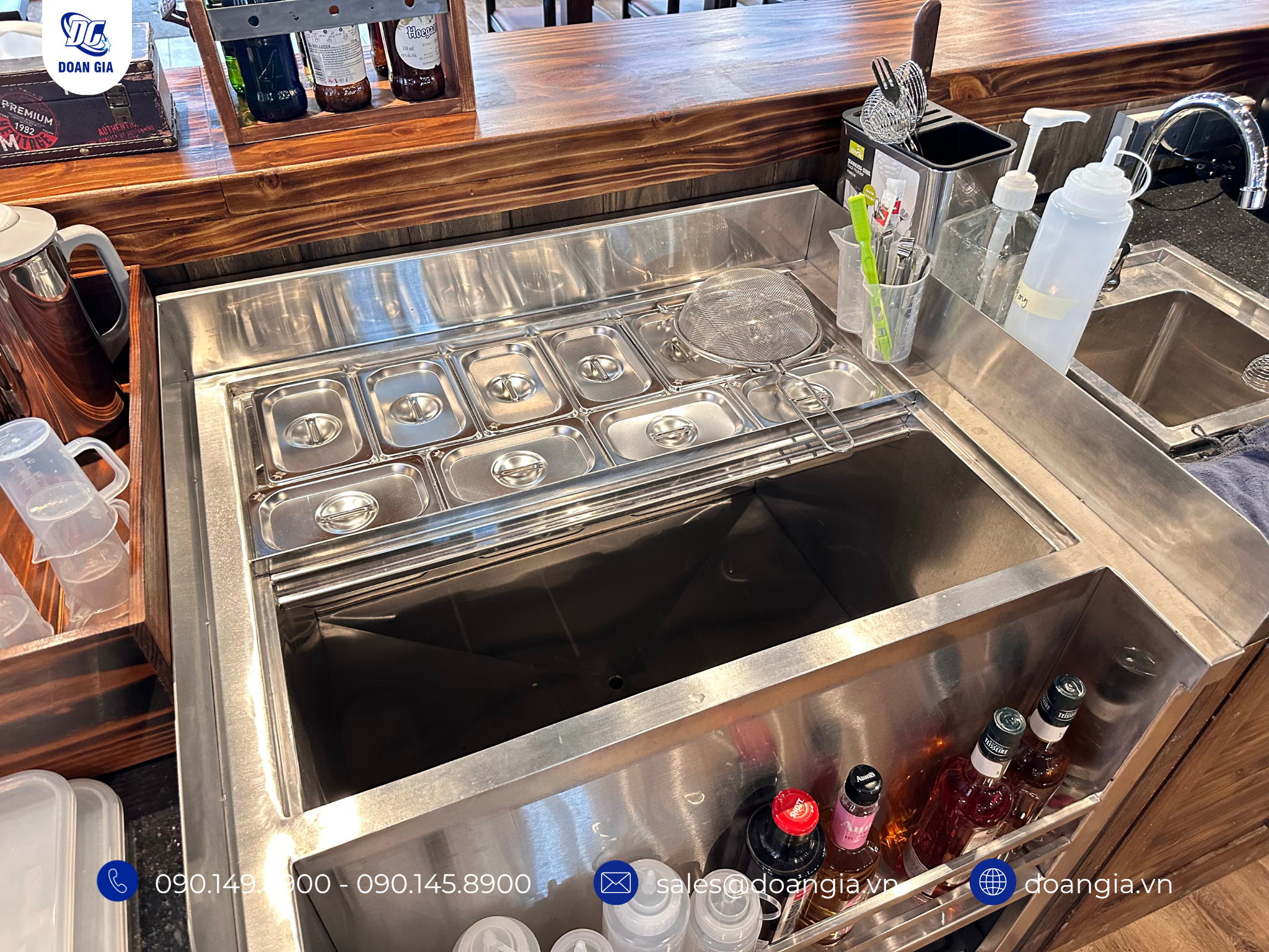thùng đá inox âm quầy