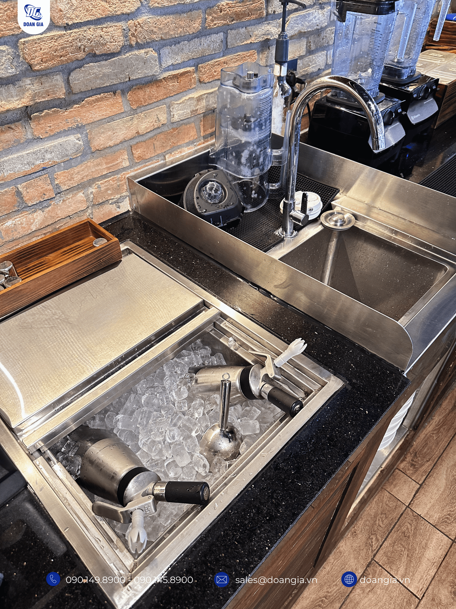 thùng đá inox âm quầy