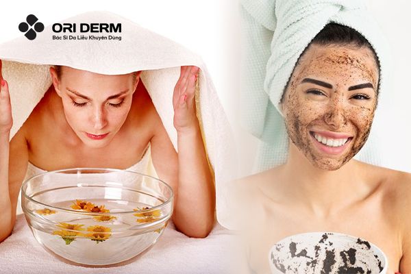 Xông hơi kết hợp với tẩy tế bào chết da mặt