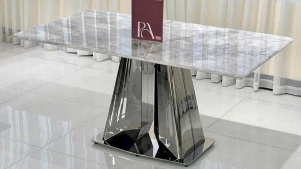 Bàn Ăn Inox Tráng Gương Mặt Đá Selene HAK69