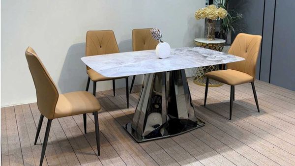 Bàn Ăn Inox Tráng Gương Mặt Đá Selene HAK69