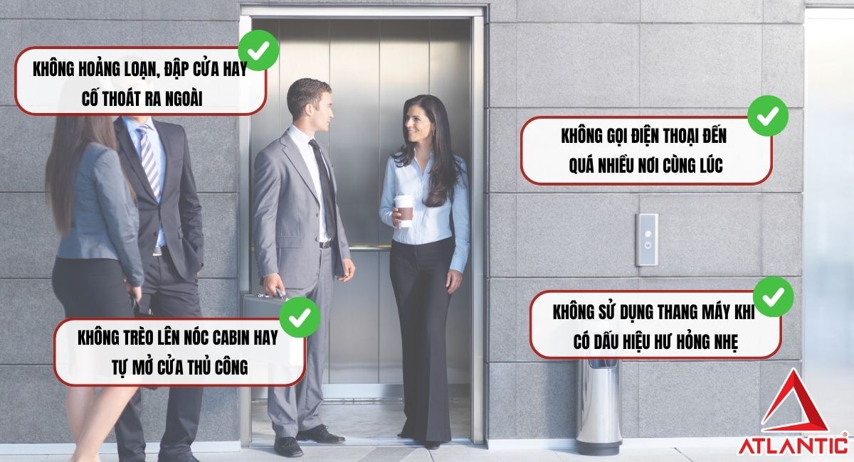 Khi gặp sự cố thang máy, người dùng cần giữ bình tĩnh và làm theo hướng dẫn của kỹ thuật viên