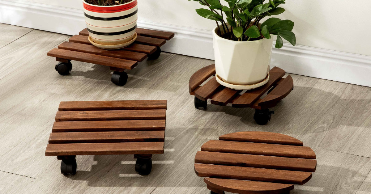 Đế Chậu Cây Vuông Có Bánh Xe – Square Wooden Plant Caddy