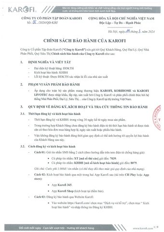 Chính sách bảo hành Karofi