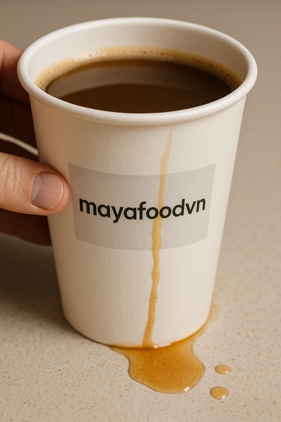 cốc giấy kém chất lượng tại Hà Nội bị rò nước khi đựng đồ uống nóng