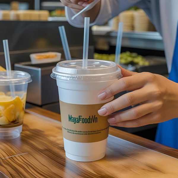 cốc nhựa vuông tiết kiệm diện tích trưng bày trong quán F&B