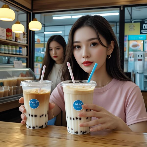 khách hàng dùng ống hút cỡ lớn uống trà sữa topping