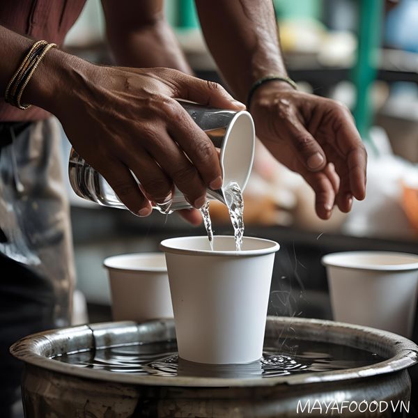 kiểm tra cốc giấy có bị nhòe chữ khi gặp nước nóng