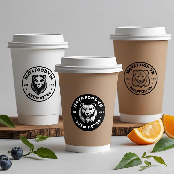 cốc giấy miền Bắc kraft in logo đen trắng