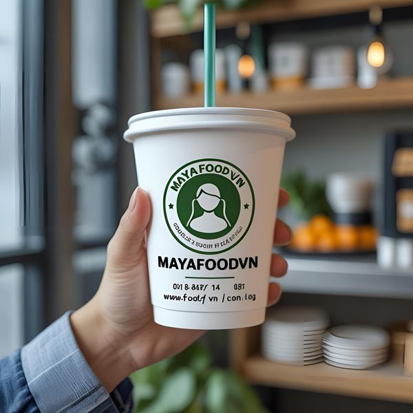 cốc giấy in thương hiệu và thông tin liên hệ tạo sự chuyên nghiệp