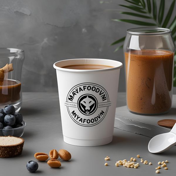 khách hàng check-in với cốc giấy miền Bắc in logo đen trắng