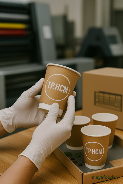 Nhân viên kiểm tra ly giấy TP.HCM in số lượng lớn tại xưởng in TP.HCM