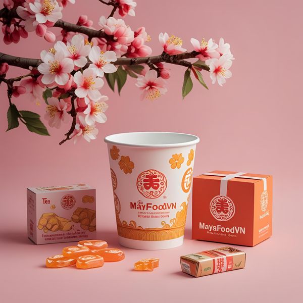 test mẫu cốc giấy theo concept Tết thực tế