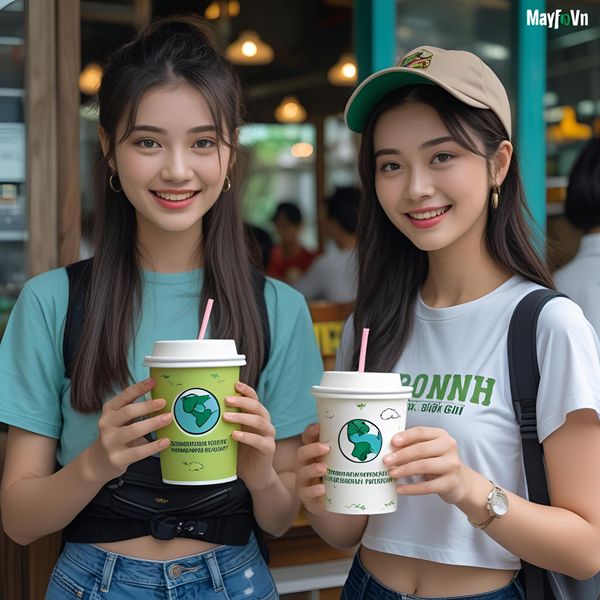 Khách hàng check in với cốc giấy Hà Nội giúp quán nhỏ lan tỏa thương hiệu