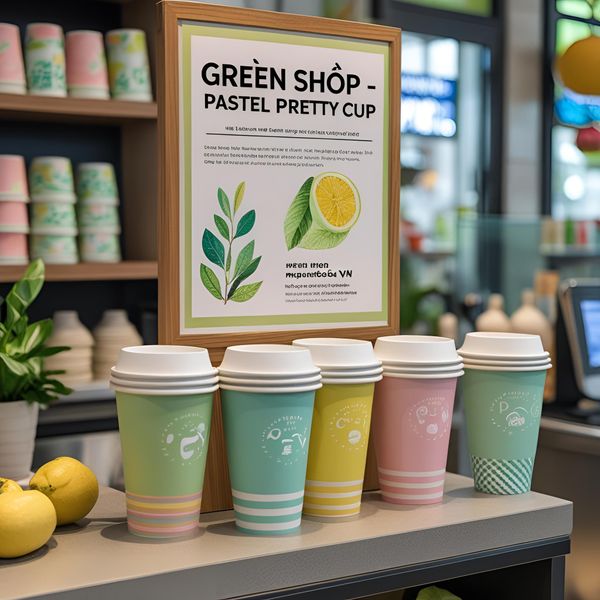 cốc giấy pastel in logo Mayafoodvn thay thế cốc nhựa màu pastel