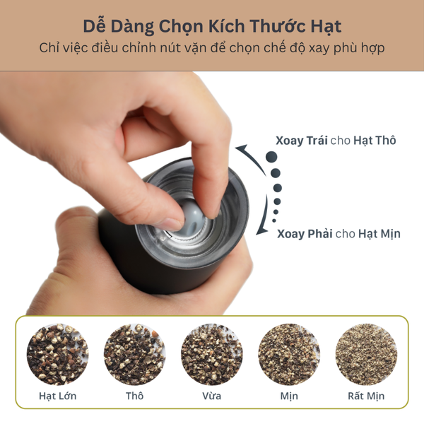 Máy xay tiêu Benchusch dễ dàng chỉnh kích thước hạt