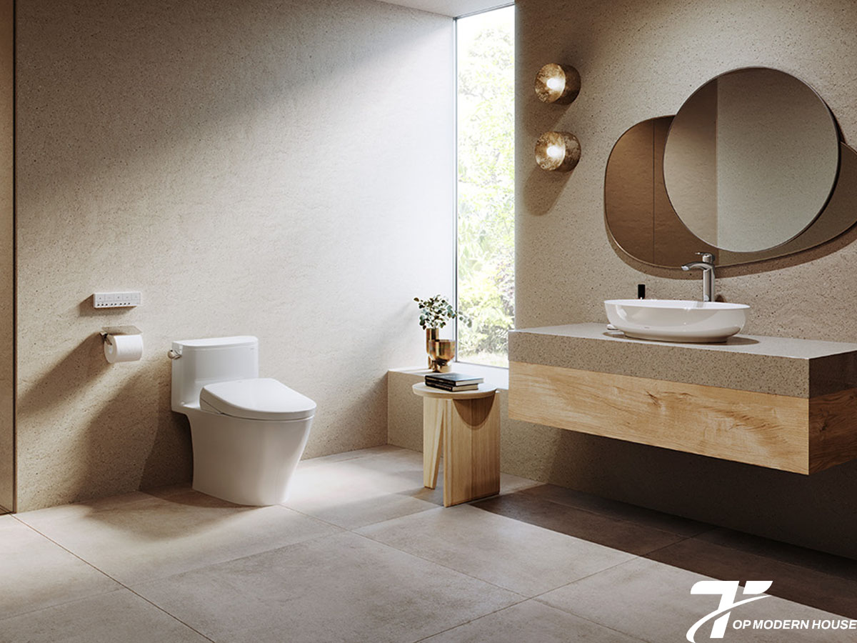 Bồn cầu 1 khối TOTO có thiết kế liền khối tinh tế, tăng thẩm mỹ và dễ vệ sinh.