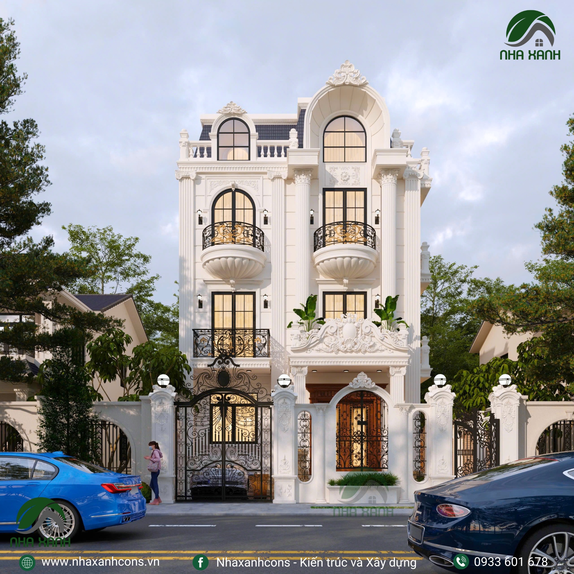 Thiết kế biệt thự tân cổ điển 4 tầng