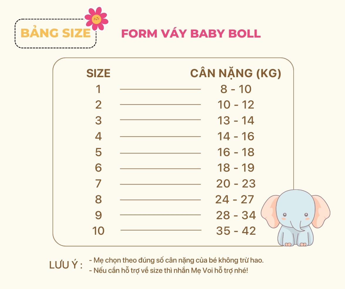 Bảng size tham khảo