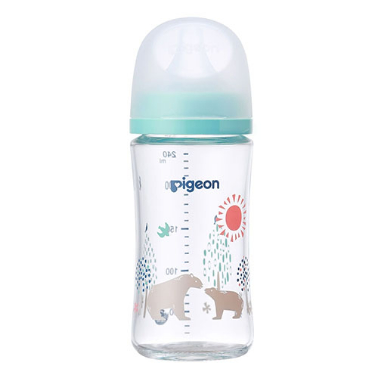 Bình Sữa Pigeon Thủy Tinh Borosilicate Thế Hệ III 240ml - Hoạt tiết gấu