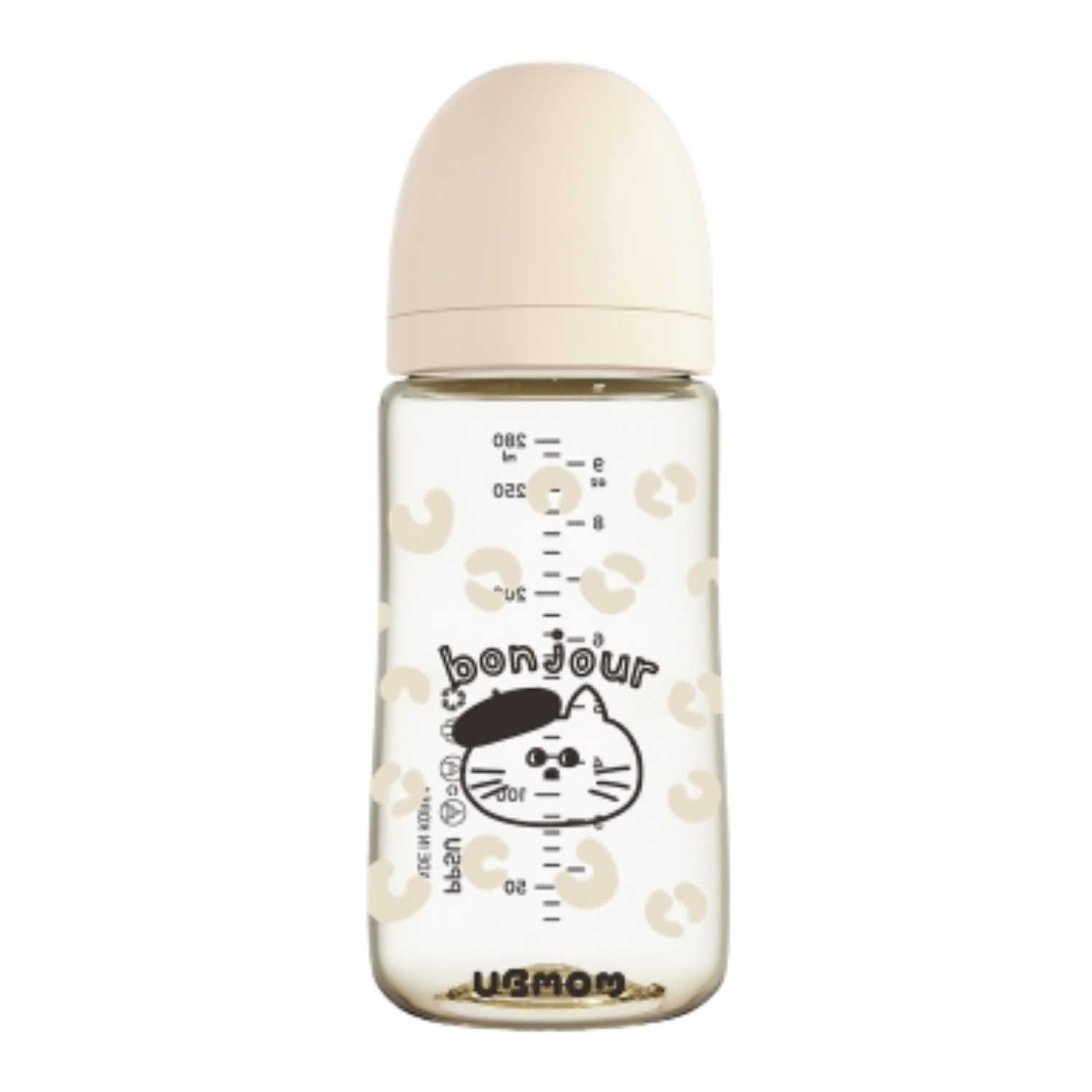 binh sua ubmom ppsu co rong 280ml hoa tiet meo bonjour