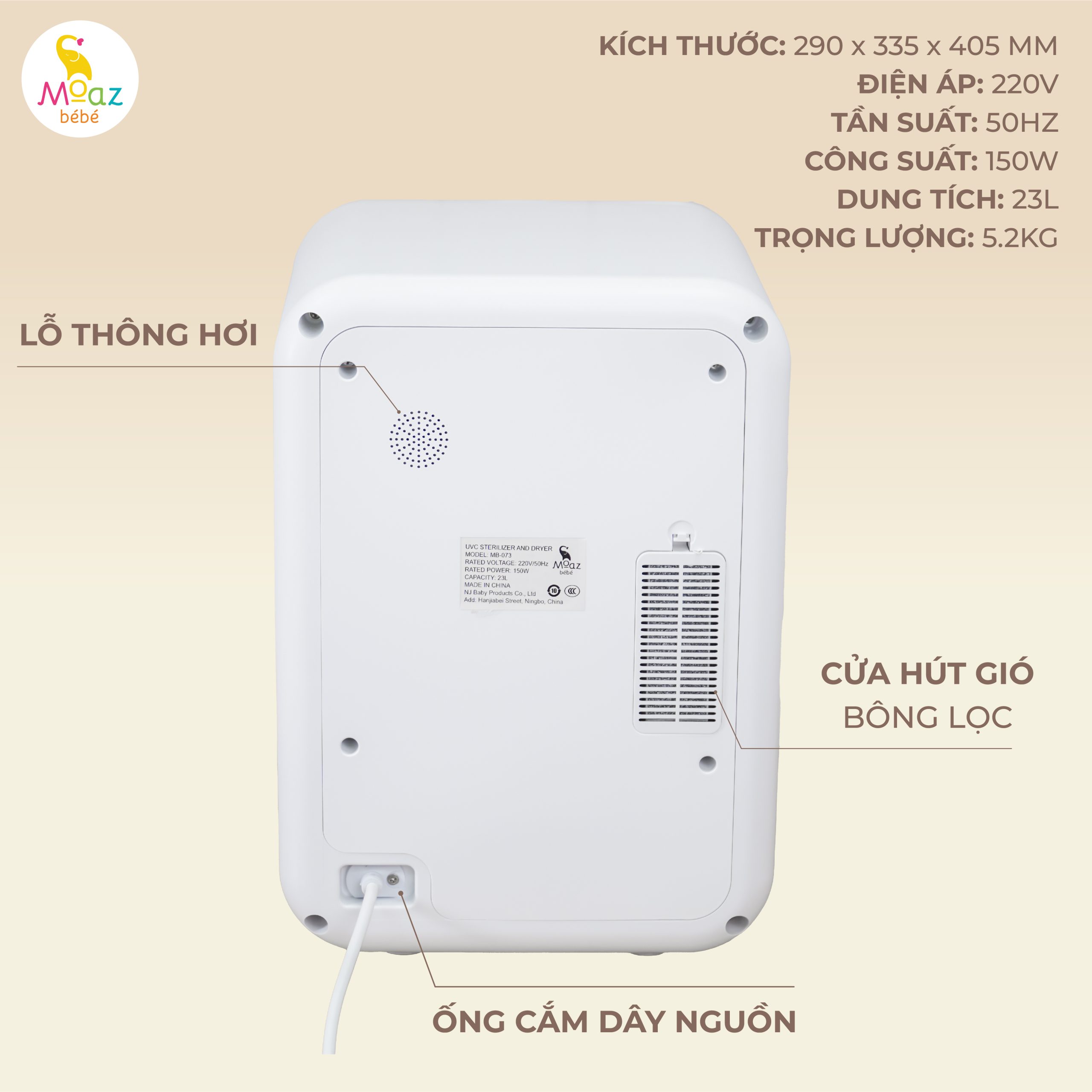 Cấu tạo máy tiệt trùng bình sữa Moaz BéBé MB – 073