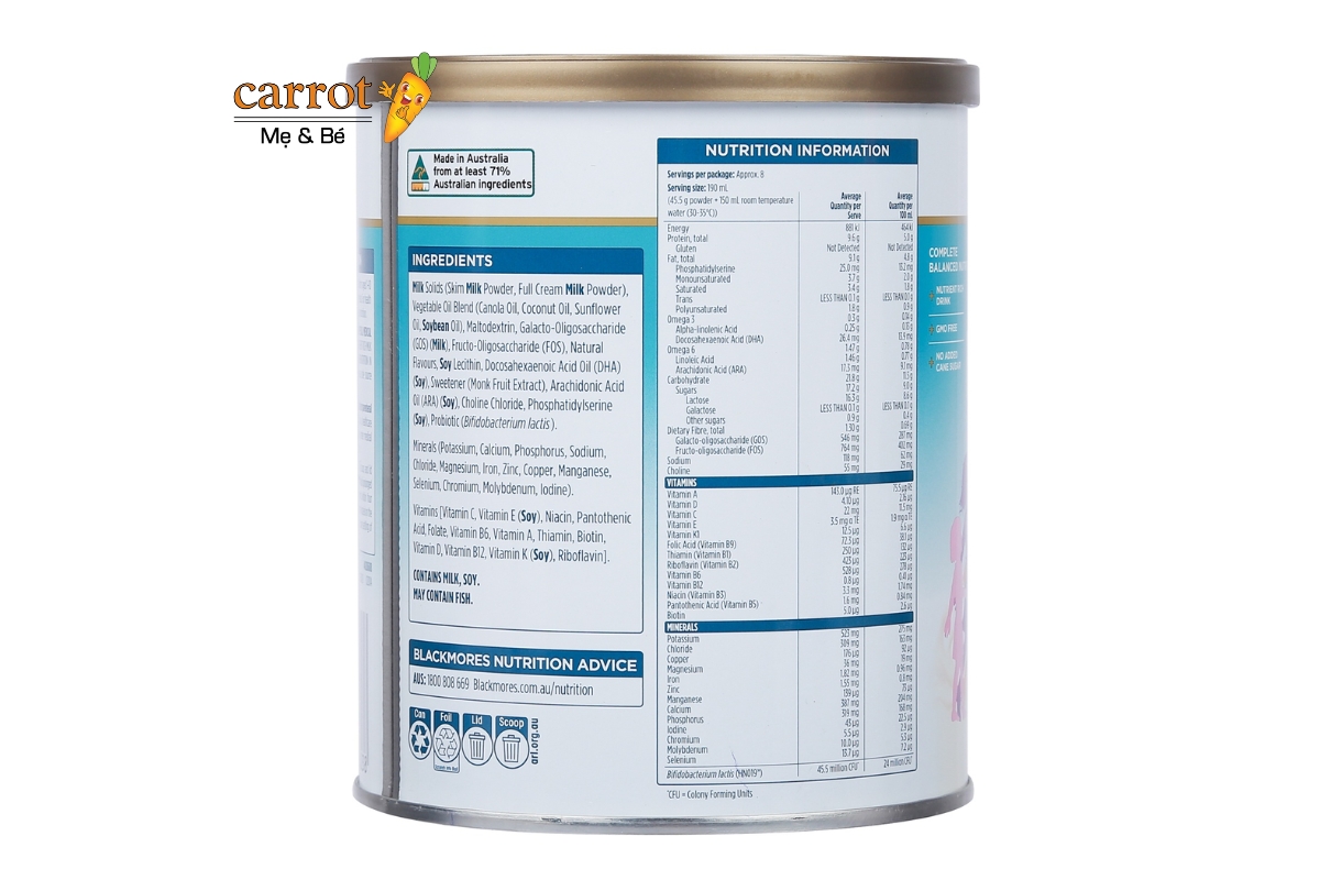 Thành phần sữa Blackmore Balance 400g