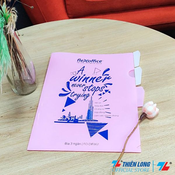 Bìa hồ sơ A4 (30 tờ) 3 ngăn hồng Thiên Long Flexoffice A4 FO-DIF002