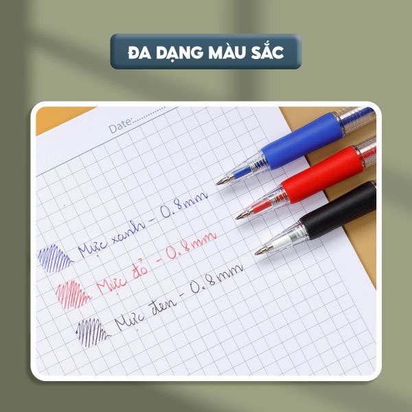 Bút bi Thiên Long TL-025 chính hãng – ngòi 0.8mm 3 màu mực xanh, đen, tím