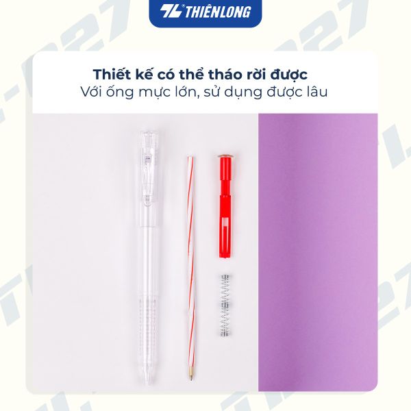 Thiết kế tháo rời, dễ thay ruột của Bút Bi Thiên Long TL-027