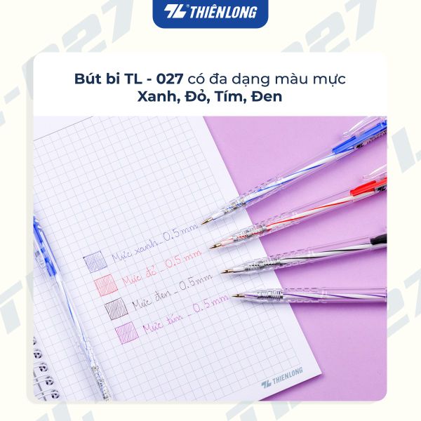4 màu mực xanh, đen, đỏ, tím của Bút Bi Thiên Long TL-027