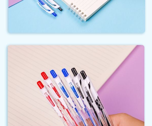 Bút bi TL-079 Thiên Long – thân nhựa trong suốt, giắt bút trắng đục