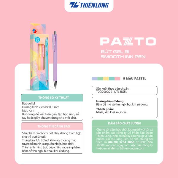 Bút Gel B màu Pastel Thiên Long GEL-B015 – Thiết Kế Trẻ Trung, Hiện Đại