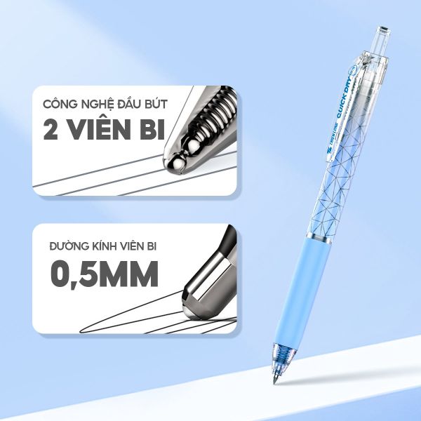 Thiết kế 2 viên bi của Bút Gel Quick Dry Thiên Long GEL-033