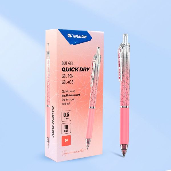 Điểm nhấn thiết kế Bút Gel Quick Dry Thiên Long GEL-033 màu hồng