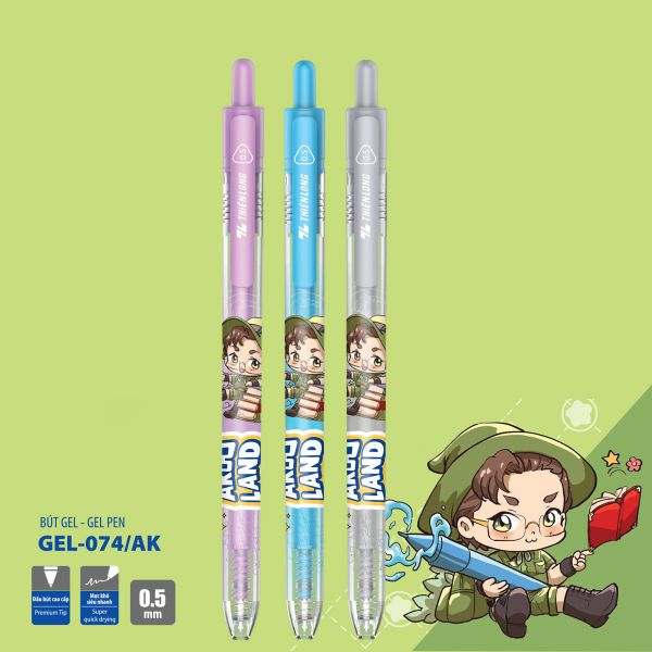 Bút gel Akooland Thiên Long 3 màu mực Xanh - Đen - Tím