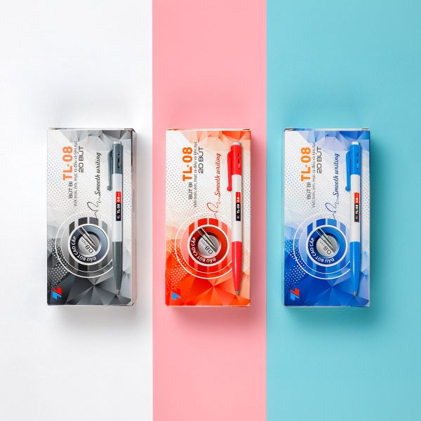 Hộp 20 bút bi Thiên Long TL-08 màu xanh, đỏ, đen