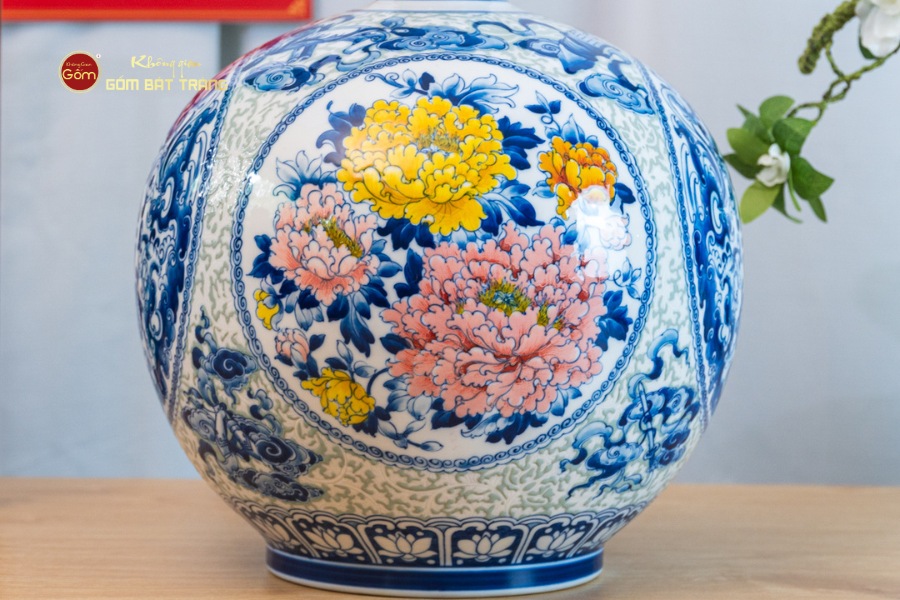 Quả Hút Lộc Song Thọ Mẫu Đơn Phú Quý Tứ Thời Lam Huế Gấm Ngọc