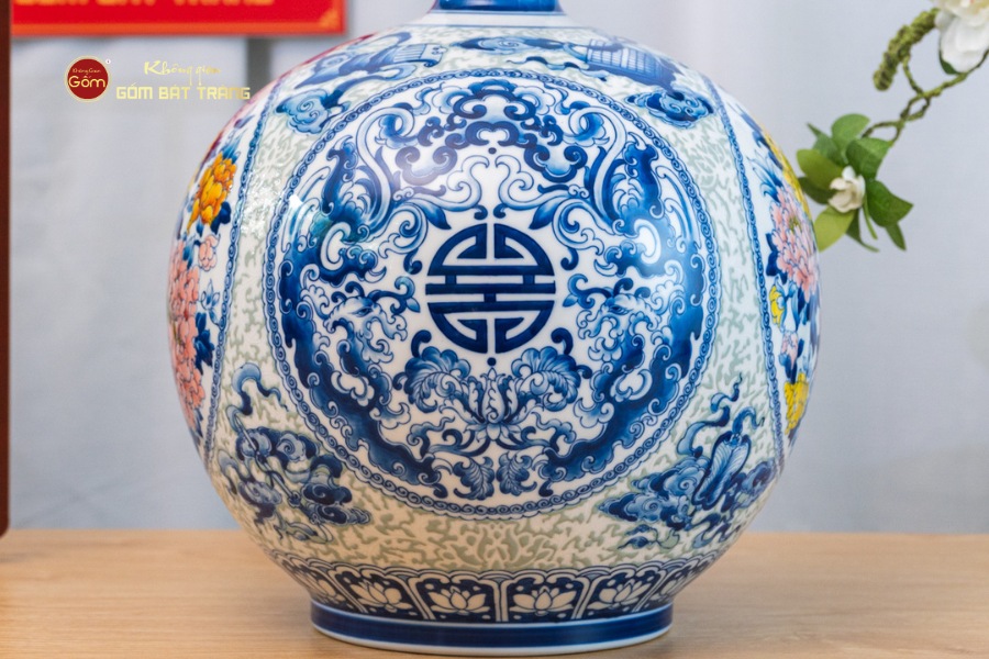 Quả Hút Lộc Song Thọ Mẫu Đơn Phú Quý Tứ Thời Lam Huế Gấm Ngọc