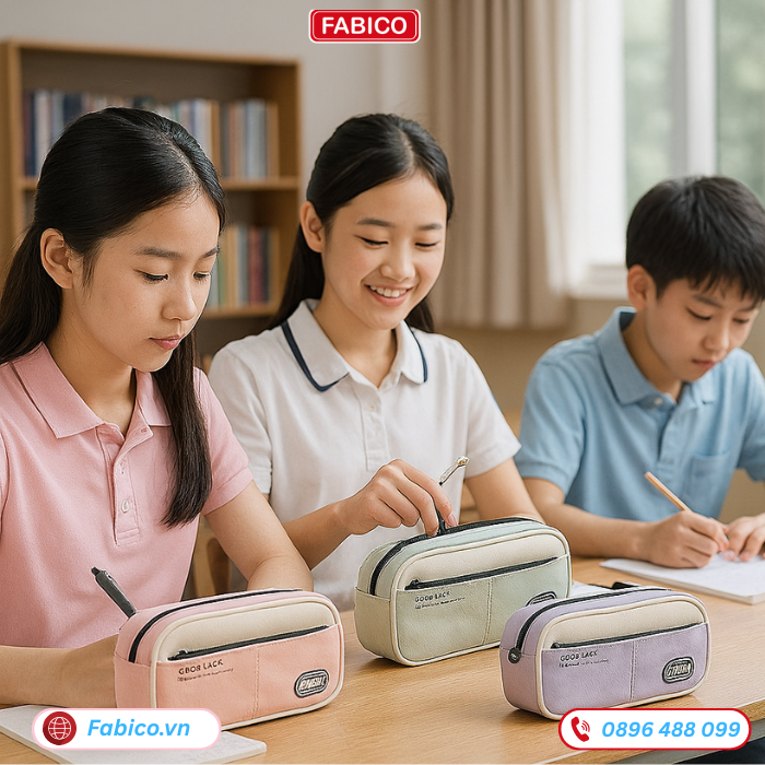 Hộp bút vải canvas 2 ngăn pastel cho học sinh cấp 2, cấp 3