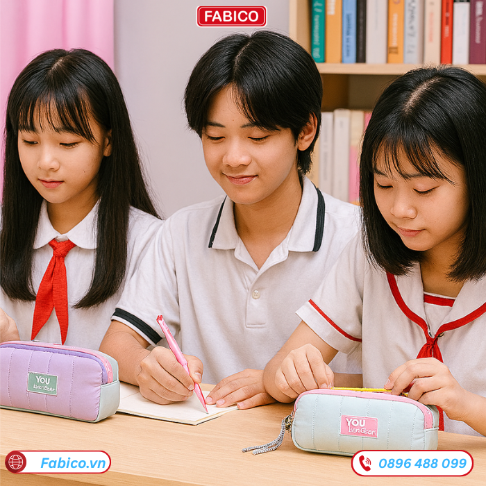 Hộp bút học sinh 3 ngăn vải mềm dễ thương nhiều màu